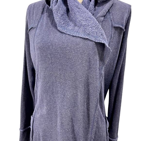 elan Navy Blue Hooded Open Draped Cardigan Sweater Cozy Boho Size Medium - Picture 7 of 9